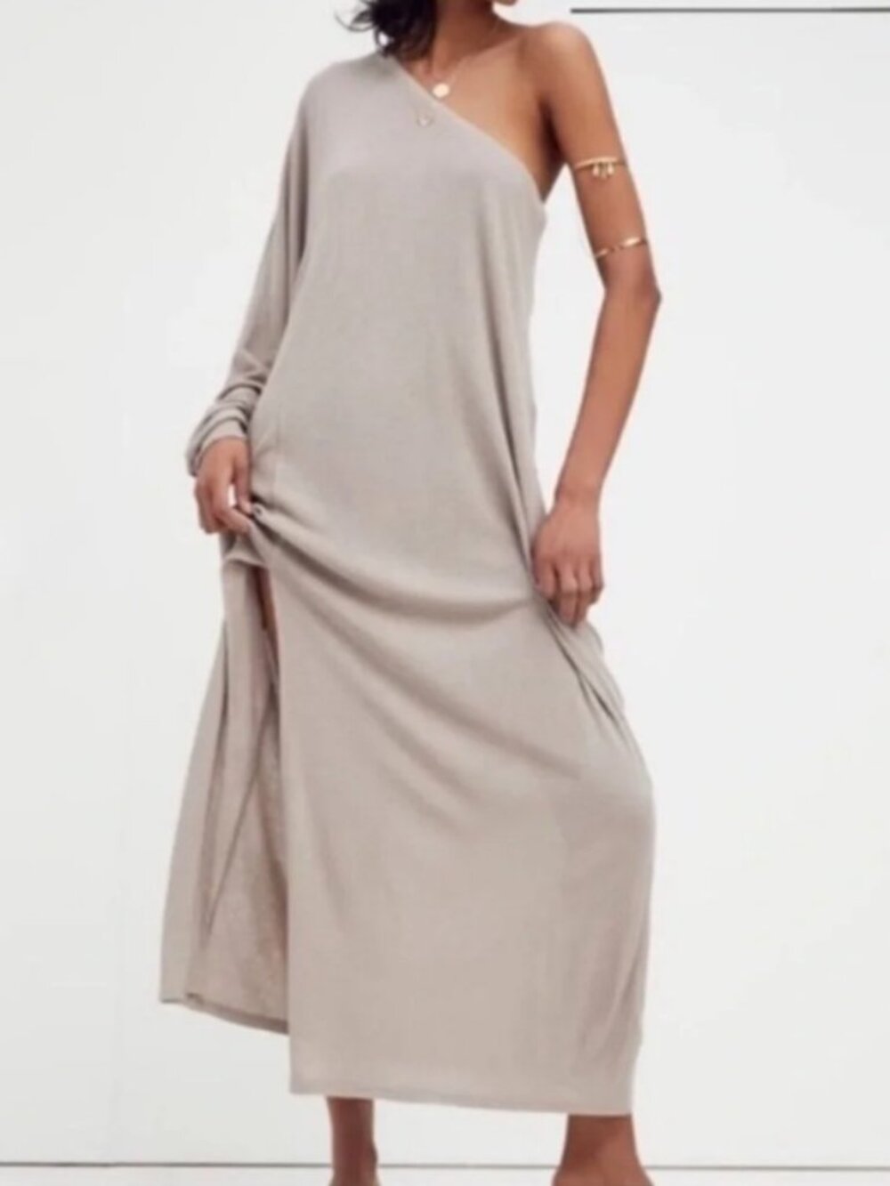 Free People FP Beach Kara One Shoulder Long Sleeve Ribbed Midi Dress Sz XL